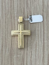 Unisex 14k Yellow Gold Satin Finish Cross Minimal Greek Handmade Double Sided - $652.50