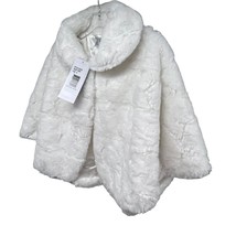 Nina Leonard White Faux Fur Wrap Jacket Capelet Medium Crystal Bling Button Up - £38.21 GBP