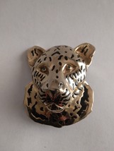 Vintage  Leopard  Green EYES Tiger Head Pendant Gold Tone  2.5&quot; X 2&quot; - £15.14 GBP