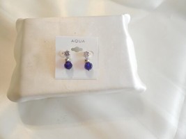 Bar111 1&quot; Gold Tone Blue Stone Dangle Drop Stud Earrings A877 - £9.10 GBP