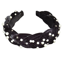 Women&#39;s Black Velvet Faux Pearl Beaded Headband - £19.31 GBP