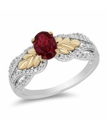 0.20 Ct Oval Cut Red Garnet Wedding Engagement Ring 14k Two Tone Gold Fi... - $92.99