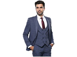 Men 3pc European Suit WESSI by J.VALINTIN Extra Slim Fit JV33 Navy Windo... - £58.99 GBP