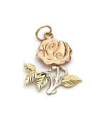 14k Solid Gold Golden Rose Medallion Flower Pendant Charm Rose Gold - £181.56 GBP