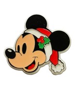 Santa Mickey Mouse Christmas Santa Hat Holly Plastic Brooch Pin Disney - £9.03 GBP