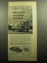 1958 Simca Car Ad - Official Report 5 Simca sets new trans-american Speed record - £14.78 GBP