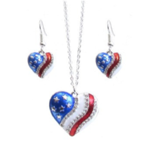 Crystal Patriotic Heart Pendant Necklace and Earrings Set White Gold - £11.21 GBP