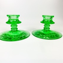 Central Glass Works Low Green Uranium Candleholders set of 2 - £54.11 GBP