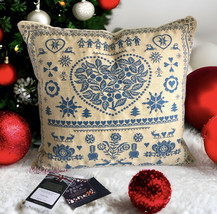 Hines Oxford Embroidered Nordic Blue Tapestry Cushion Pillow Alpine Made In UK - £77.69 GBP