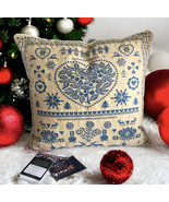 Hines Oxford Embroidered Nordic Blue Tapestry Cushion Pillow Alpine Made... - £76.56 GBP