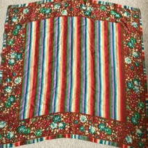 50s Vintage Silk Scarf, Mid Century  Stripe and Floral 33.5&quot; - $14.85