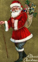 1909 Embossed Christmas Postcard Santa With A Walking Stick - £17.54 GBP