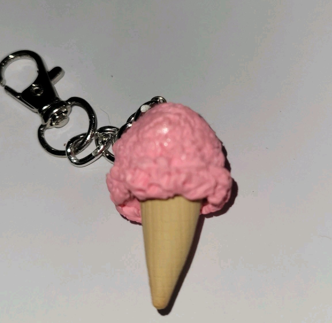 Strawberry Ice Ceam Cone Keychain Accessory Clip On Frozen Treat - £6.74 GBP