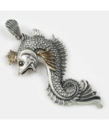 Queen Koi Fish Charm Sterling Silver Pendant w/Onyx Eyes Golden Tone Crown - $6,190.00 MXN