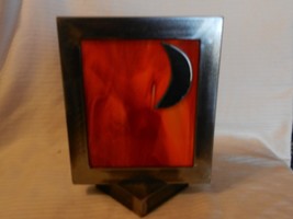 Hand Made Red Colored Glass in Metal Frame with Half Moon Freestanding P... - £79.49 GBP