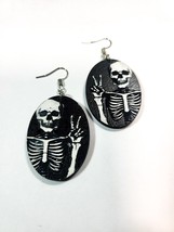 Skeleton Peace Sign Earrings - Bones - Halloween - X-Ray  - Wood - £12.74 GBP