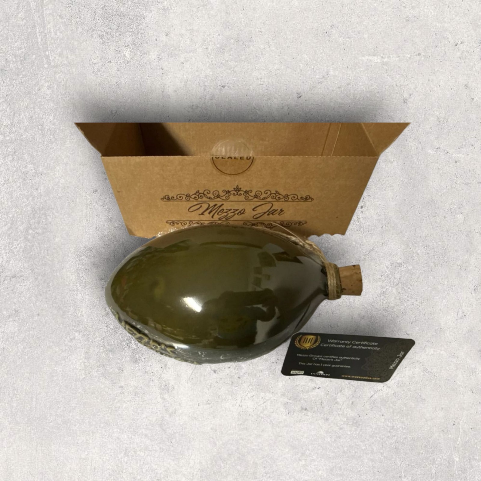 Mezzo’s Oliva Green Stoneware Olive Shaped Oil Jar Handcrafted Tunisia - £9.78 GBP