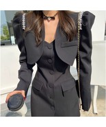 Tempeent Suit Chic 2 Piece Set for Women Beading Crop Tops Coat  Sling M... - £98.37 GBP