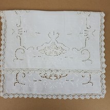 Vintage Crochet Embroidery w/ Cutouts Dresser Doily Approx 17x11 Inch Ivory (57) - £10.54 GBP