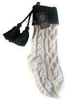 Martha Stewart Christmas Stocking Tassels White Green Cable Knit 22&quot; Long - £42.97 GBP
