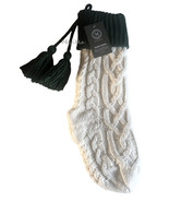 Martha Stewart Christmas Stocking Tassels White Green Cable Knit 22&quot; Long - $54.76