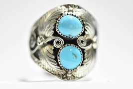 Navajo ring turquoise heavy sterling silver men signed BP Size 12.25 - £131.05 GBP