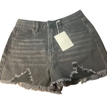 KanCan Womens Black Denim Shorts Size 7 27 Distressed Light Black High Waist New - £17.30 GBP