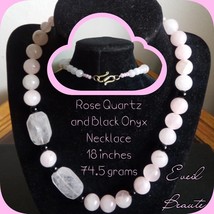 Rose Quartz and Black Onyx Necklace and Earrings - New! - £30.36 GBP
