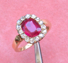 Antique Victorian 2ct Cushion Ruby .80 Diamond Halo 18K Oval Cocktail Ring c1880 - £1,749.70 GBP