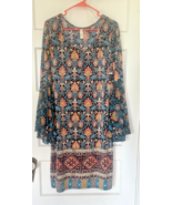 Tacera Blue and Orange Sheath Dress with Bell Sleeves Size 1X - $30.66 CAD