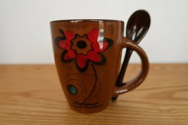 Antigua West Indies coffee tea cocoa cup mug w/ spoon tropical flower Ag... - $16.99