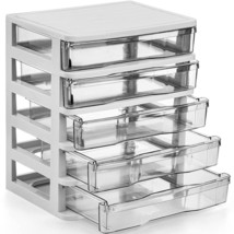 5 Drawer Desktop Storage Bin Unit, Small Plastic Drawers Organizer, White Frame  - £34.08 GBP