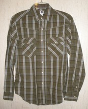 EXCELLENT MENS GAP OLIVE GREEN PLAID PEARL SNAP SHIRT SIZE S - $23.33