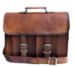 15&quot; leather messenger bag laptop case office briefcase gift for men comp... - £42.47 GBP