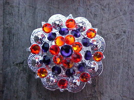 4 Conchos Rhinestone Horse Saddle Western Rodeo Bridle Orange Crystal CO13 - $21.77
