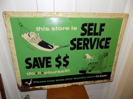 Vintage 1960 Laundry Self Service Embossed Self Framed Metal Sign - $297.00