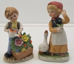 VC) Vintage Ceramic Porcelain Country Boy and Girl Figurines Duck and Flowers - £10.05 GBP