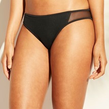 Women&#39;S Bikini Bottom Cheeky Ribbed Mesh Inset - Sun Coast Black L - £8.66 GBP