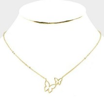 Gold Butterfly Necklace Double Pendant Chain Statement Charm Fashion Jewelry - £18.04 GBP