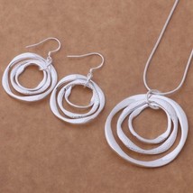 Pretty women Silver fashion charm 925 circle Earring Necklace set jewelr... - £7.44 GBP