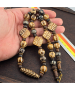Pumtek petrified Wood Stone and Carving yak Bone beads Necklace - $1,398.90 MXN