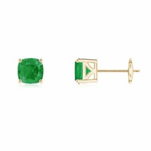 Natural Emerald Cushion Solitaire Stud Earrings in 14K Gold (Grade-A , 5MM) - £511.65 GBP