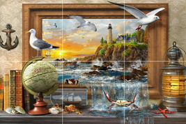 marine sea fish ocean beach lighthouse sunrise ceramic tile mural backsplash - £43.66 GBP+