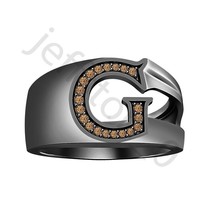 0.40 ct Lab Created Smoky Quartz 14K Black Gold Over Initial Letter G Men&#39;s Ring - $47.11