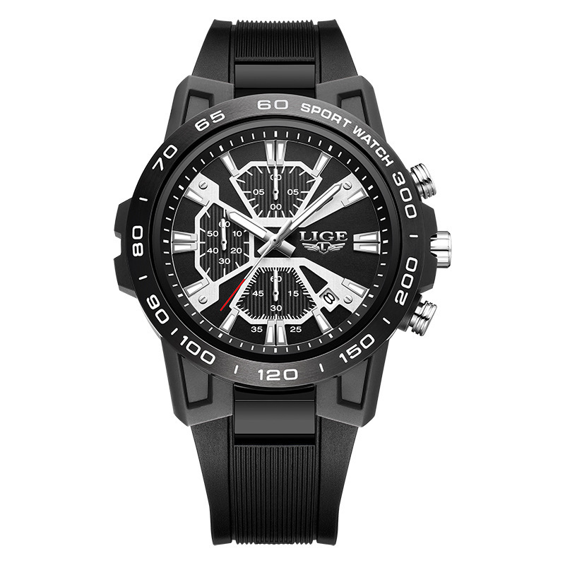 LIGE Sports Watch Men's Watch Waterproof Quartz Watch Multi-Functional Luminous