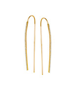 925 Sterling Silver Yellow Gold 2.5&quot; Long CZ Hook Threader Fashion Earrings - £78.81 GBP