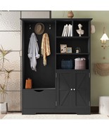 Modern Hall Tree with Storage, Bench &amp; Hooks - Black - $633.23 CAD