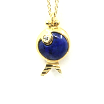 Women&#39;s Cable Necklace Solid 18k Yellow Gold Lucky Fish Diamond Lapis Lazuli - £311.90 GBP