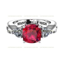 Women&#39;s Personalized Cushion-Cut with Heart accents Birthstone S 925 Class Ring - £97.15 GBP