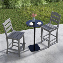 2PCS Patio Tall Chair Outdoor HDPE Bar Stool Backrest Footrest All Weather Grey - £335.35 GBP